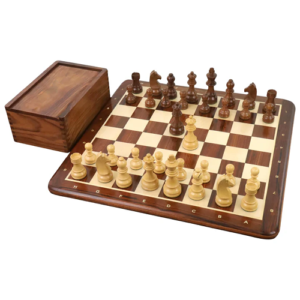 3.9″ Championship Chess Set Combo – Pieces in Golden Rosewood with Board and Box