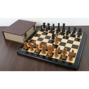 Combo of 3.3″ St. John Pre-Staunton Calvert Chess set – Pieces in Ebony Wood with 19 inches Chess Board and Storage Box