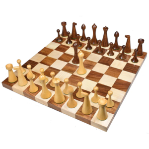 3.6″ Herman Ohme Minimalist Combo Chess Set- Chess Piece & Board-Golden Rosewood