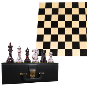 Combo of 4.1″ Texture Painted Staunton Boxwood Chess Pieces with Board and Box