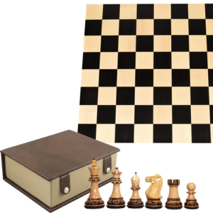 Combo of 4″ Professional Staunton Hand Carved Chess Set – Pieces in Lacquered Boxwood with Board and Box