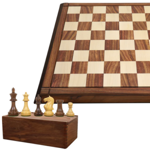 Combo of 3.75″ Queens Gambit Staunton Chess Set – Pieces in Golden Rosewood with Board and Box