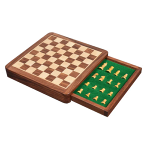 Large 10 inch Travel Chess set with Drawer – Magnetic Set – Golden Rose wood