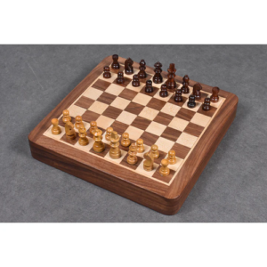 Large 10 inch Travel Chess set with Drawer – Magnetic Set – Golden Rose wood