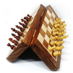 10″ Magnetic Folding Chess Set- Made of Golden Rosewood and Maple Wood- Inbuilt Storage with Hand Polished